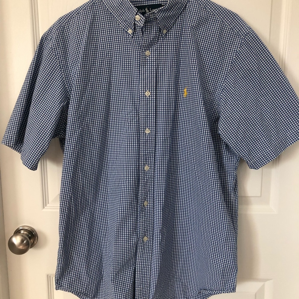 Ralph Lauren Blue and White Gingham Short-Sleeve Button-Down Shirt